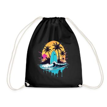 Surfing Beach Palm Tree Sunshine Holidays - Drawstring Bag - black - Front