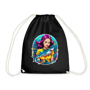 Shark and Woman - Drawstring Bag - black - Front