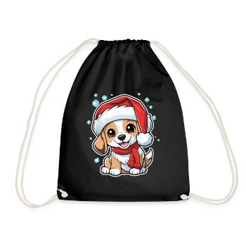 Dog with Christmas Hat - Drawstring Bag - black - Front