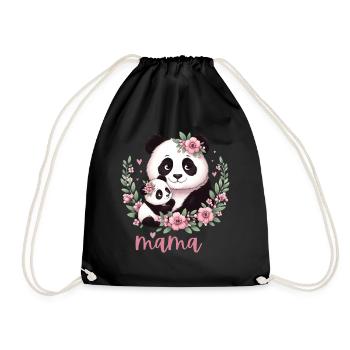 Panda Lover I Mama Panda And Cub Mother's Day - Drawstring Bag - black - Front