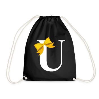Letter u yellow bow - Drawstring Bag - black - Front