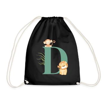 Letter d green jungle animals - Drawstring Bag - black - Front