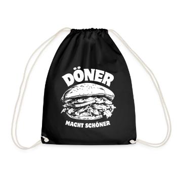 Döner macht schöner - Döner Kebab - Spruch - Turnbeutel - Schwarz - Vorne