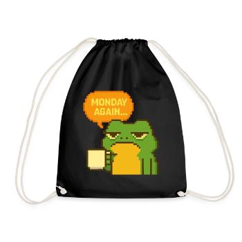 Monday frog in pixel style - Drawstring Bag - black - Front