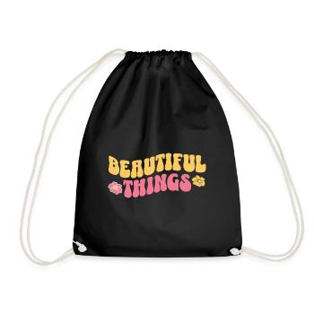 Beautiful Things Retro Flowers Waves - Drawstring Bag - black - Front