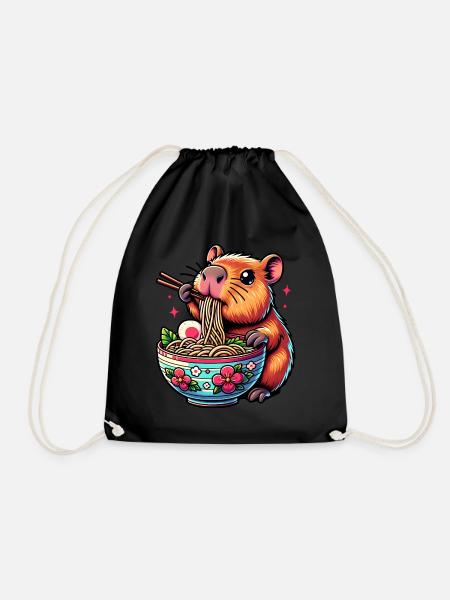 Mignon Kawaii Capybara Ramen Anime - Sac de sport léger - noir