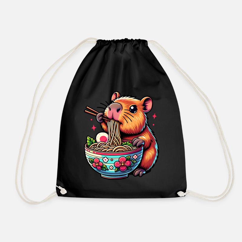 Süßes Kawaii Capybara Ramen Anime - Turnbeutel - Schwarz