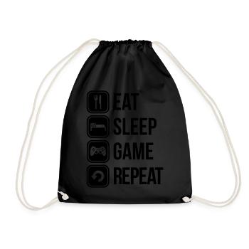 eat sleep game repeat spiele - Turnbeutel - Schwarz - Vorne