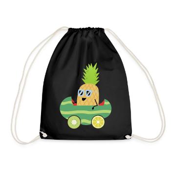 Obstsalat Sommer Ananas Kiwi Zitrone Melone Cool - Turnbeutel - Schwarz - Vorne