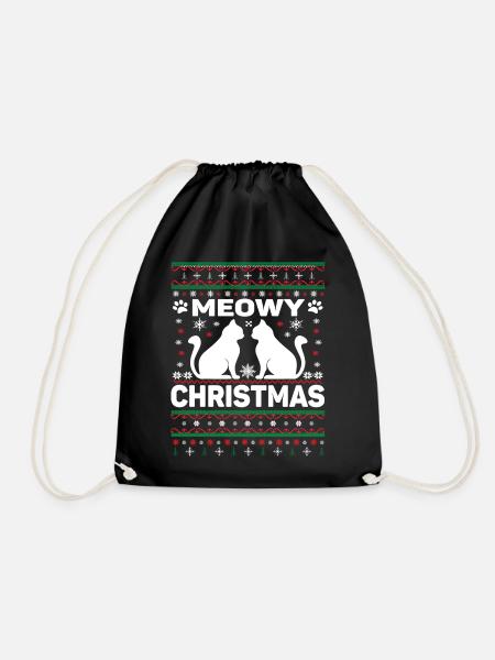 Meowy Christmas - Drawstring Bag - black