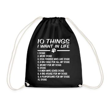 Hund Hundepfote - 10 Things I Want In Life - Turnbeutel - Schwarz - Vorne