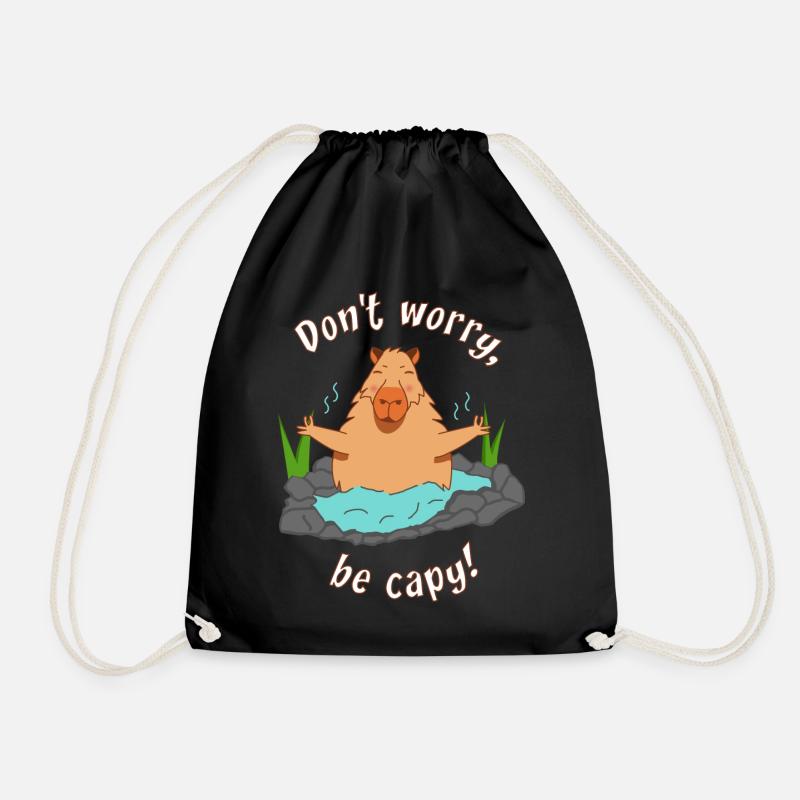 Capybara Meditation capybara funny saying - Drawstring Bag - black