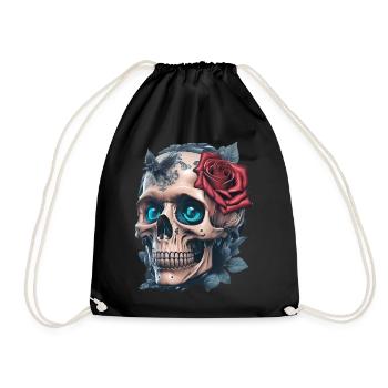 Crâne avec des roses - Sac de sport léger - noir - Devant
