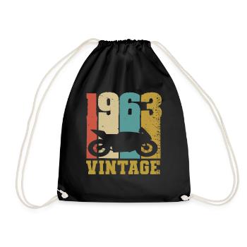 1963 motorcycle vintage - Drawstring Bag - black - Front