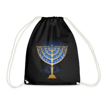 gold-colored Hanukkah candlestick with blue rays - Drawstring Bag - black - Front