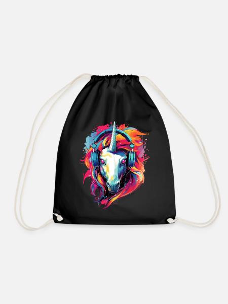 Einhorn mit Kopfhörer Musik Fabeltier Einhörner - Turnbeutel - Schwarz