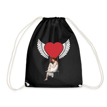 Coeur Fille Femme Ailes Fantaisie Saint-Valentin Fantaisie - Sac de sport léger - noir - Devant