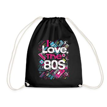 80s 80s Music Colorful Party Carnival Costume - Drawstring Bag - black - Front