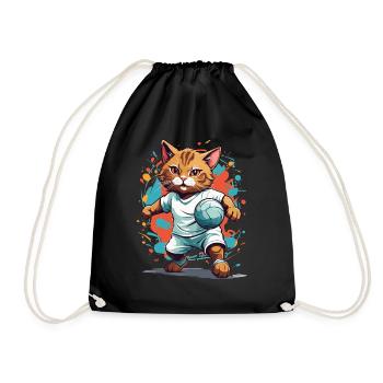 Handball Cat Streetwear Aesthetic - Drawstring Bag - black - Front
