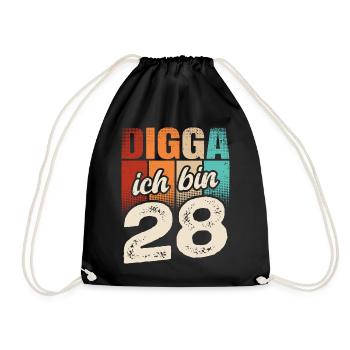 Digga Ich Bin 28 Jahre 28. Geburtstag - Turnbeutel - Schwarz - Vorne
