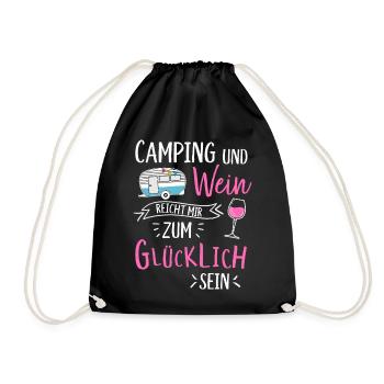 Camping und Wein Wohnwagen Camper Campingplatz - Turnbeutel - Schwarz - Vorne
