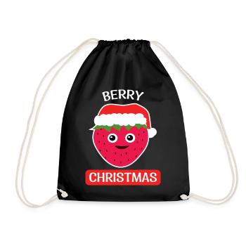 BERRY CHRISTMAS Weihnachten Erdbeere - Turnbeutel - Schwarz - Vorne