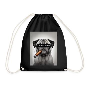 Censored Pug with Cigar - Drawstring Bag - black - Front