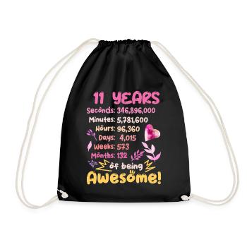 11 years old! Birthday Gift 11th Birthday - Drawstring Bag - black - Front