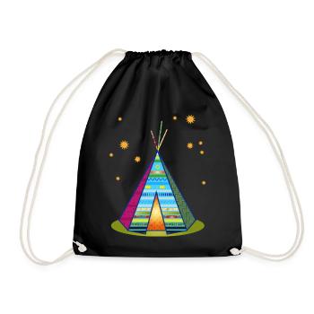 Buntes Tipi-Zelt – Fantasievolles Muster - Turnbeutel - Schwarz - Vorne