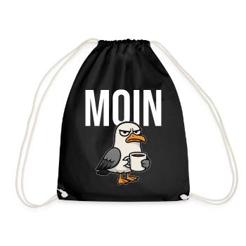 MOIN – Grummeliges Möwe mit Kaffee | Morgenmuffel - Turnbeutel - Schwarz - Vorne