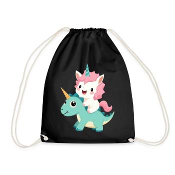 Kawaii Einhorn Reiten Dino – Niedliches Fantasietier - Turnbeutel - Schwarz - Vorne