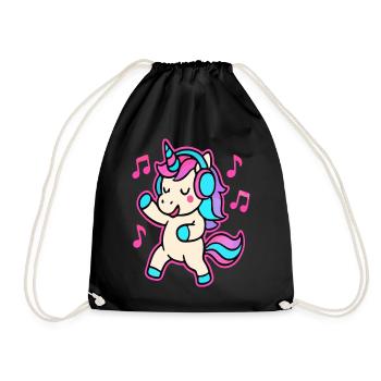Tanzendes Einhorn mit Kopfhörern – Fun Music Vibes - Turnbeutel - Schwarz - Vorne