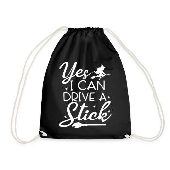 Whimsical Witch Riding Broom Illustration - Drawstring Bag - black - Front