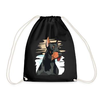 Playful Doberman Portrait Artwork - Drawstring Bag - black - Front