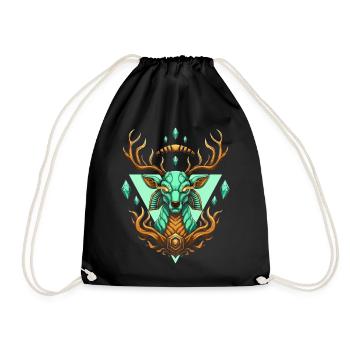 Fairy geometric turquoise deer - Drawstring Bag - black - Front