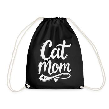 Cat Mom, Katzenmama Schriftzug mit Herz - Turnbeutel - Schwarz - Vorne