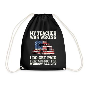 Trucker Patriotic US Semi Truck Driver - Drawstring Bag - black - Front
