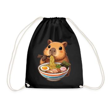 Capybara isst Ramen Nudeln - Turnbeutel - Schwarz - Vorne