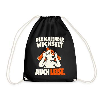 Der Kalender wechselt auch leise Hund Silvester - Turnbeutel - Schwarz - Vorne