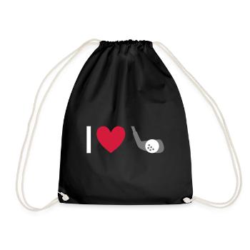 Ich liebe Golfen (Golfschläger, Herz, Golfball) - Turnbeutel - Schwarz - Vorne