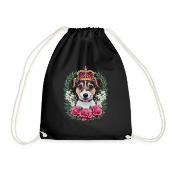 Jack Russel Terrier mit Krone und Rosen - Turnbeutel - Schwarz - Vorne
