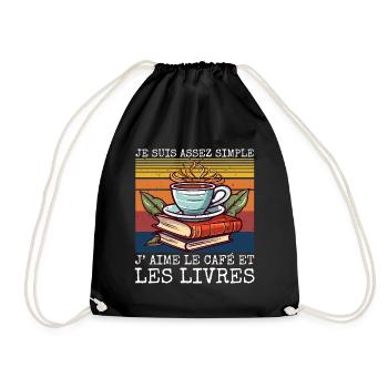 J' aime le café et les livres humour lecture livre - Sac de sport léger - noir - Devant