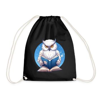 Wise Owl with Book - Reading Design - Drawstring Bag - black - Front