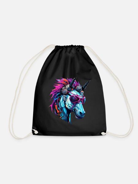 Cool Einhorn-Zweihorn - Cyberpunk Stil - Turnbeutel - Schwarz