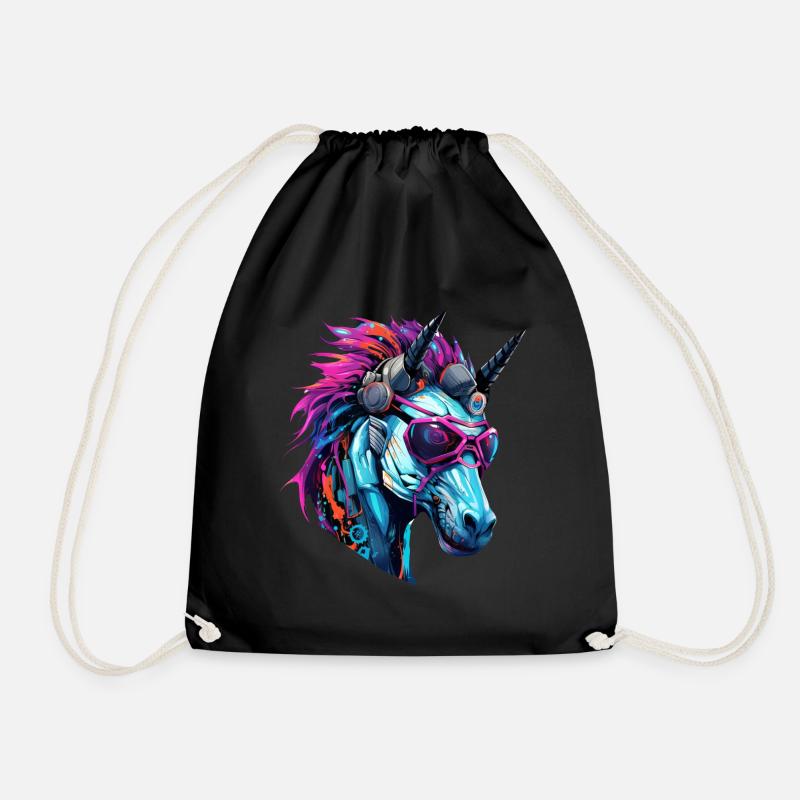 Cool Einhorn-Zweihorn - Cyberpunk Stil - Turnbeutel - Schwarz