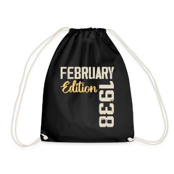 February 1938 Birthday February 1938 Retro - Drawstring Bag - black - Front