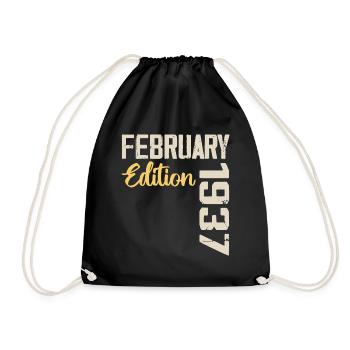 February 1937 Birthday February 1937 Retro - Drawstring Bag - black - Front