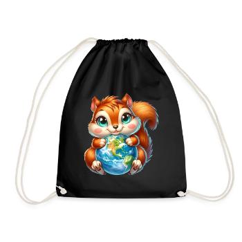 Cute Squirrel Environmental Protection Earth - Drawstring Bag - black - Front