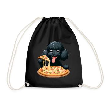 Comic Poodle with Pizza - Drawstring Bag - black - Front