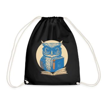 Owl Reading Book - Drawstring Bag - black - Front